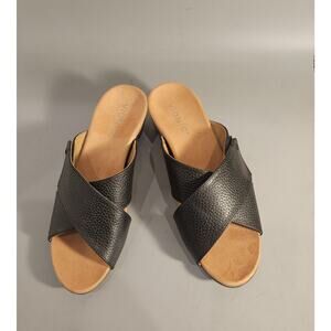 Vionic Leticia Black Leather Lizard Criss-Cross Sandal Wedge Women’s Sz 8 EUC